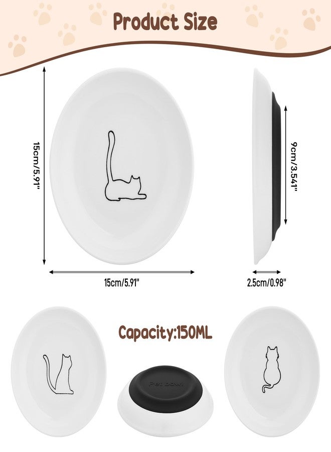 TranRantic 3 Pcs Ceramic Cat Food Bowls, Cute Cat Bowls, 5.9 Inch Cat Plates Set for Wet and Dry Food Water, White Flat Cat Dish with Non-Slip Base for Cats and Puppies (3 Kitten Patterns) - Image 4